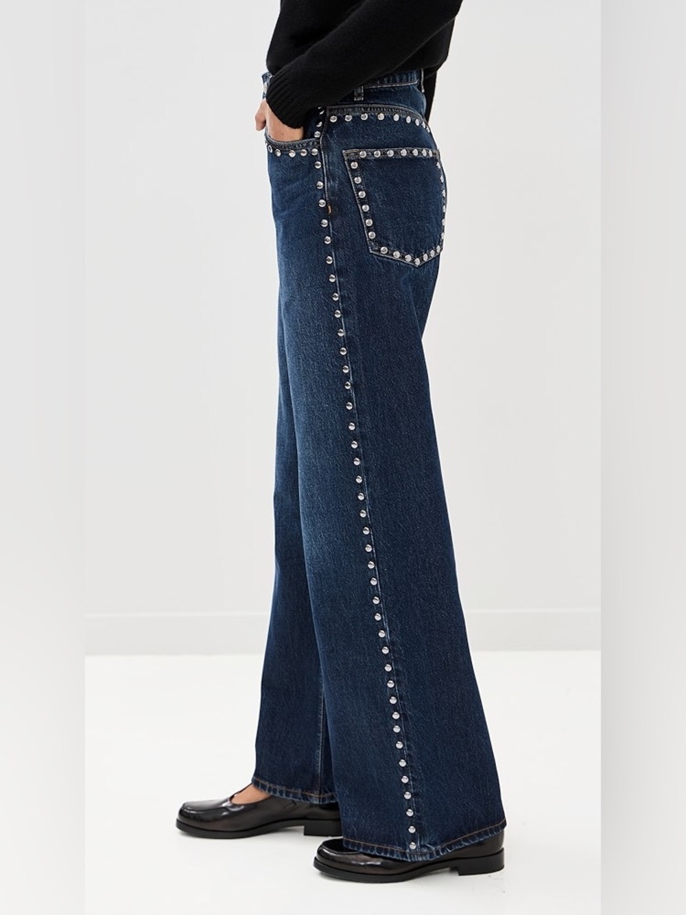 Reformation Cary High Rise Stud-Trim Jeans in Dark Wash